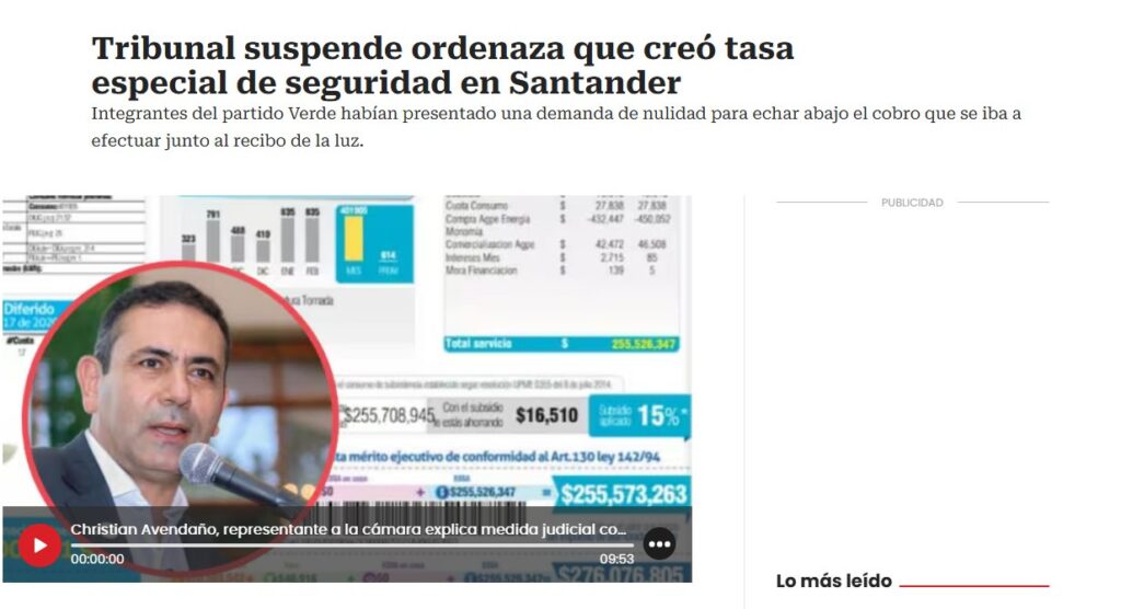 La demanda que frenó la Tasa Especial de Seguridad en Santander